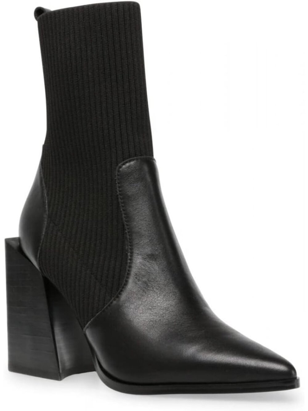 Women's Black Chunky Stacked Heel Ankle Sock Boots Pointed Toe Booties Slip On